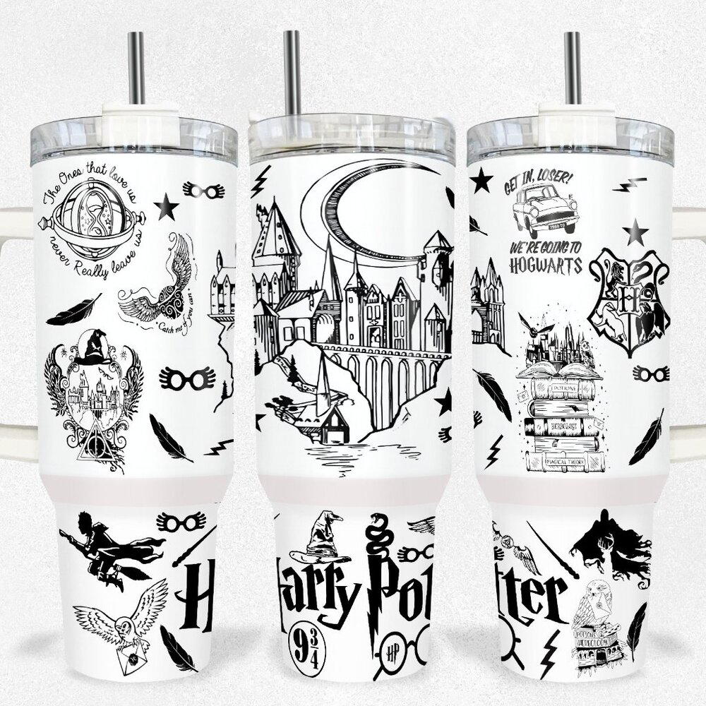 40oz Wimsical Harry potter theme insulated Tumbler with sliding lid and straw